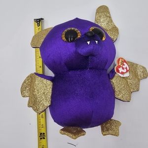 Ty 11" Beanie Boo named Count Purple Bat w/ Gold Sparkly ears & Wings NWT